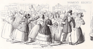 Sketch of Suffragists at the polls
