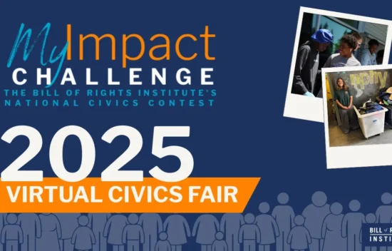 Promotional graphic for the 2025 Virtual Civics Fair by the Bill of Rights Institute with an image of participants.