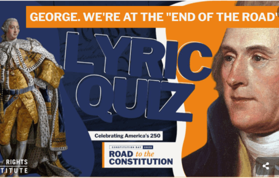 Promotional graphic for a quiz featuring George Washington, celebrating Constitution Day with a historical theme.