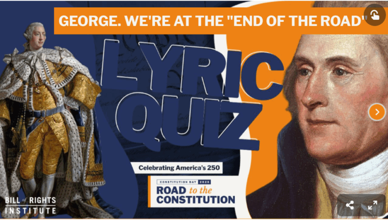 Promotional graphic for a quiz featuring George Washington, celebrating Constitution Day with a historical theme.