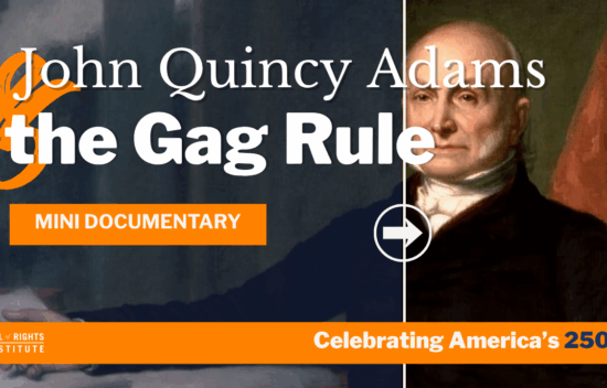 Mini documentary on John Quincy Adams and the Gag Rule, featuring a portrait of Adams.