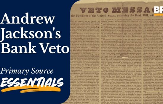 Document titled "Andrew Jackson's Bank Veto" with historical text and the header "Veto Message."