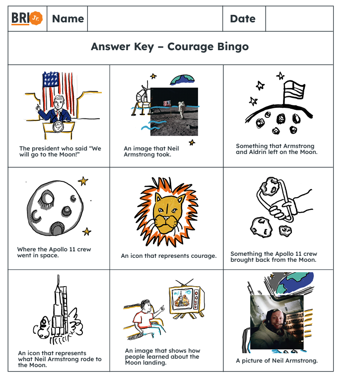BRI Jr. K-3 Neil Armstrong bingo activity