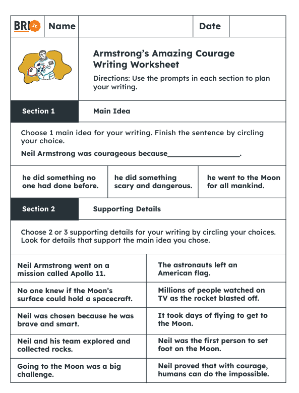 BRI Jr. K-3 social studies writing activity