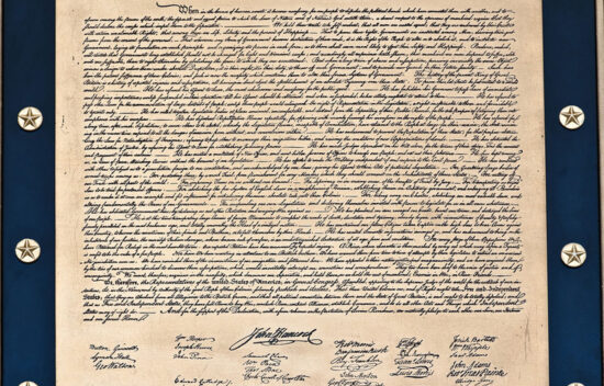The United States Declaration of Independence, dated July 4, 1776, featuring signatures of its signers.