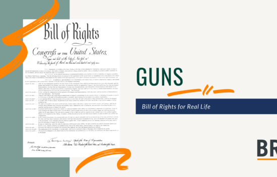 Image of the Bill of Rights document with a focus on the Second Amendment regarding the right to bear arms.