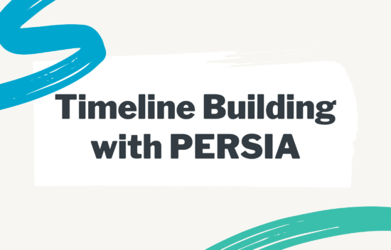 Text stating "Timeline Building with PERSIA" on a light background with colorful abstract shapes.