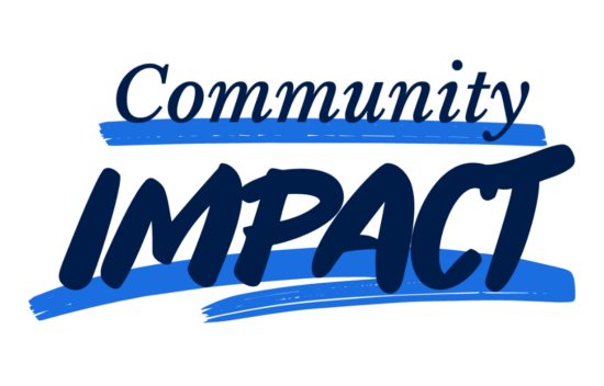 Text graphic featuring the words "Community Impact" with a stylized blue underline.