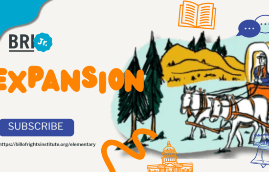 Illustration depicting a horse-drawn wagon in a landscape with trees, overlaid with the text "Expansion" and a subscription button.