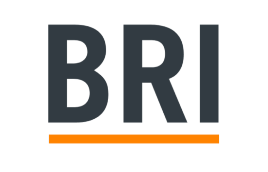 Logo featuring the letters "BRI" in dark gray with an orange underline.