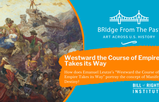 A painting titled "Westward the Course of Empire Takes its Way" by Emanuel Leutze, with text on a presentation background.