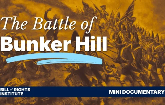 Illustration of the Battle of Bunker Hill with title and subtitle for a mini documentary.