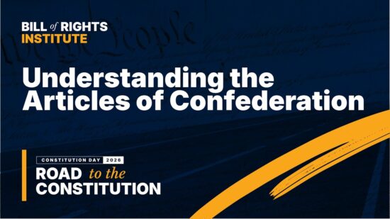 Graphic promoting Constitution Day 2026, featuring "Understanding the Articles of Confederation" title and event details.