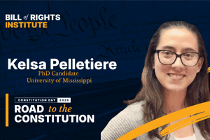 A smiling woman wearing glasses, with text highlighting her name, title, and affiliations for Constitution Day 2016.