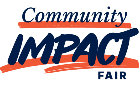 Logo for Community Impact Fair with bold text and orange accents.