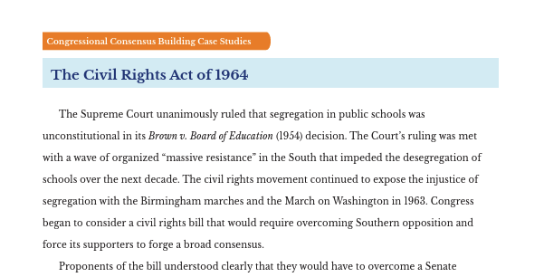 Text excerpt discussing the Civil Rights Act of 1964 and its historical context.