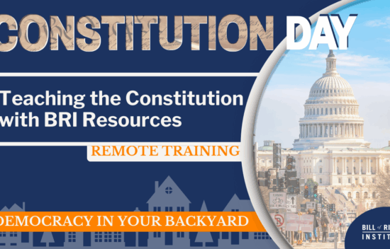 Graphic for Constitution Day featuring the U.S. Capitol, promoting remote training on teaching the Constitution.