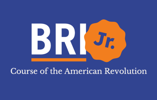 Blue background with the text "BRI Jr." and "Course of the American Revolution" in contrasting colors.