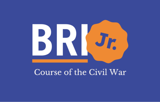 Logo for "BRI Jr. Course of the Civil War" featuring bold text and a circular orange accent.