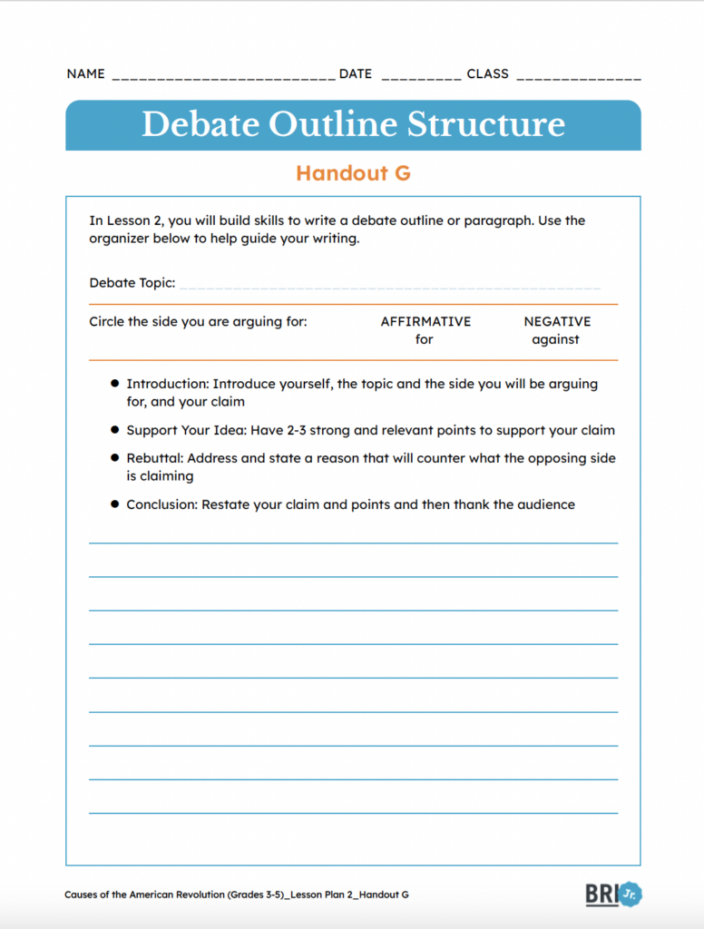 Causes of the American Revolution Student Debate