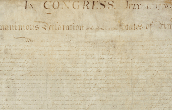 Historical document titled "The unanimous Declaration of the thirteen united States of America," dated July 4, 1776.
