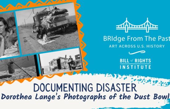 Banner featuring Dorothea Lange's Dust Bowl photographs with a bridge graphic and the title "Documenting Disaster."