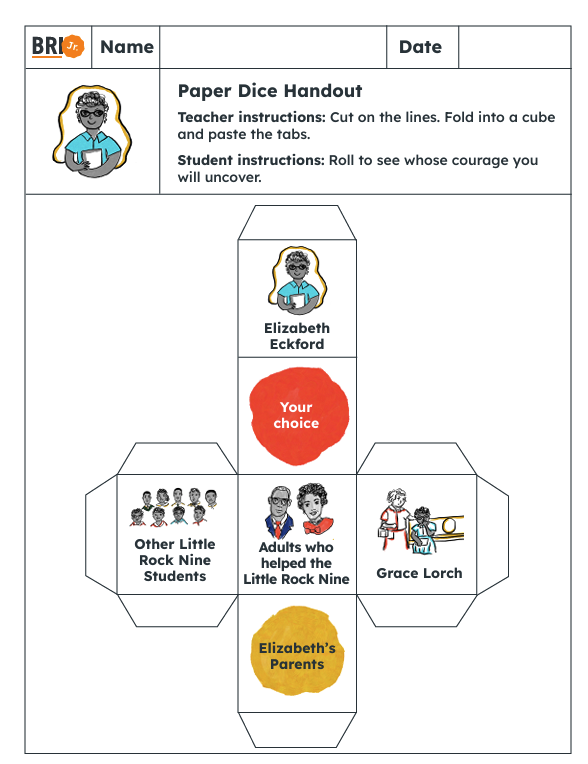 BRI Jr. K-3 social studies paper dice activity