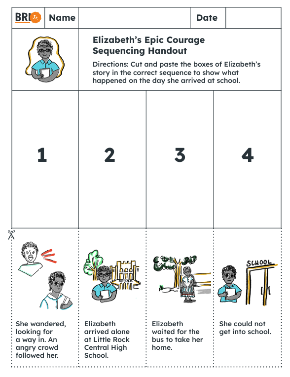BRI Jr. Elizabeth Eckford K-3 social studies cut and paste activity