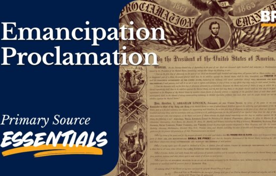 Document titled "Emancipation Proclamation," featuring text and an image of Abraham Lincoln, with related design elements.