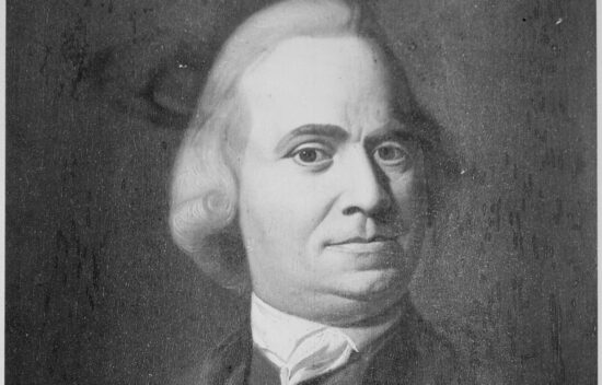 Portrait of a historical figure with light hair and a formal attire, set against a dark background.
