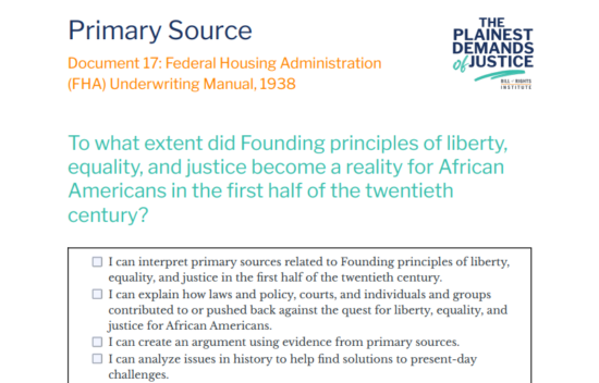 Text discussing the Federal Housing Administration's 1938 underwriting manual and its implications for African Americans.