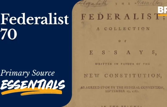 An illustration of the cover of "Federalist No. 70," detailing the collection of essays on the new constitution.