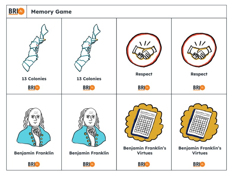 BRI Jr. K-3 social studies Benjamin Franklin memory game