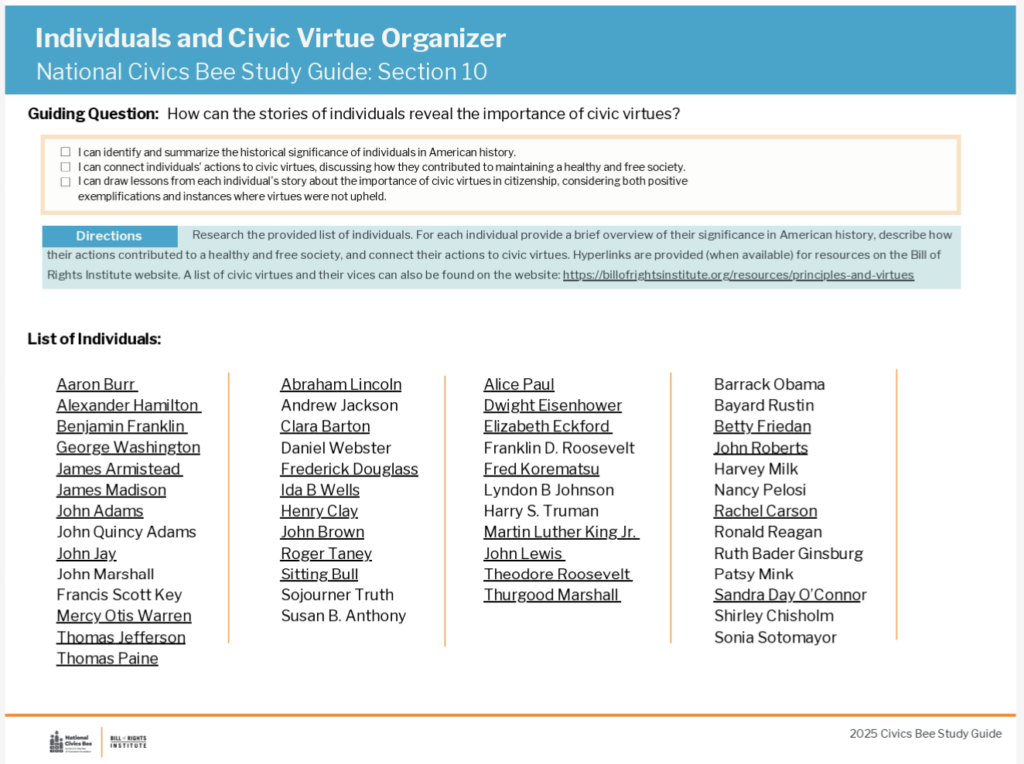 Individuals and Civic Virtue Graphic Organizer
