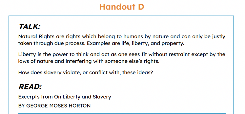 Talk, Read, Talk, Write: Liberty and Slavery