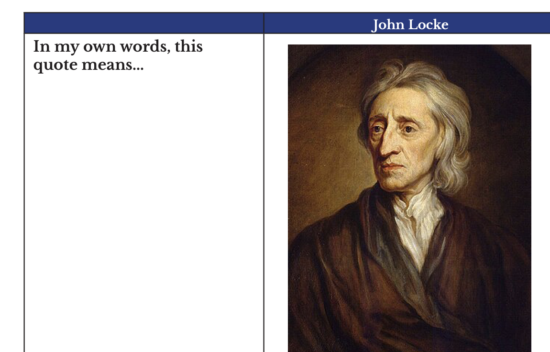 Portrait of John Locke, a 17th-century philosopher, with long gray hair and wearing a dark cloak.