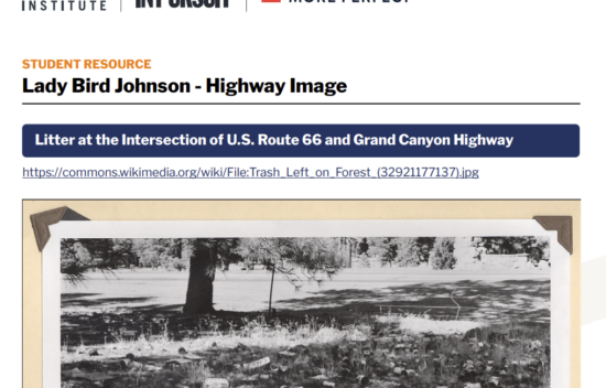 Black and white photograph of litter at the intersection of U.S. Route 66 and Grand Canyon Highway.