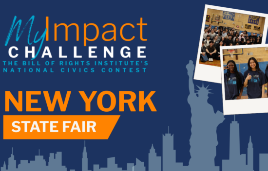 Graphic promoting the MyImpact Challenge with text about the New York State Fair and images of participants.
