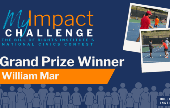 Image promoting the Impact Challenge, featuring the Grand Prize Winner, William Mar, and tennis-related visuals.