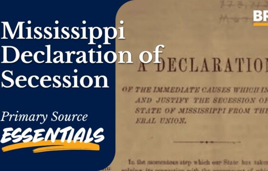 Highlighted historical document titled "Mississippi Declaration of Secession" with the subtitle "Primary Source Essentials."
