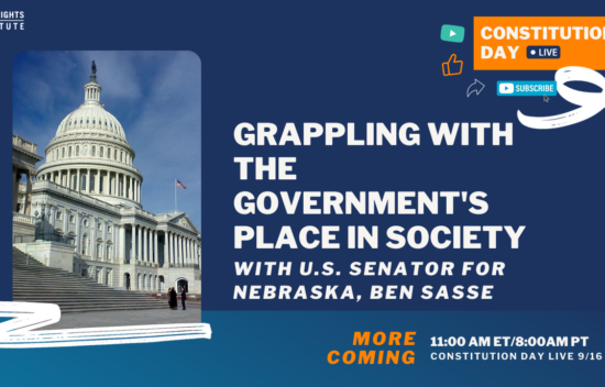 Image of the U.S. Capitol building with event details for Constitution Day featuring Senator Ben Sasse.