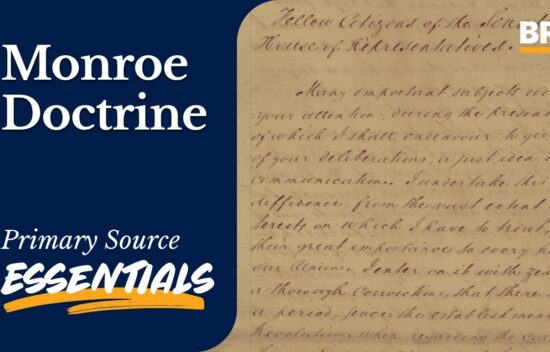Document titled "Monroe Doctrine" with text detailing its historical significance and context.