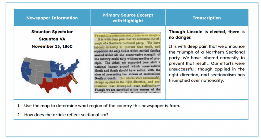 Election of 1860 Newspaper Primary Sources