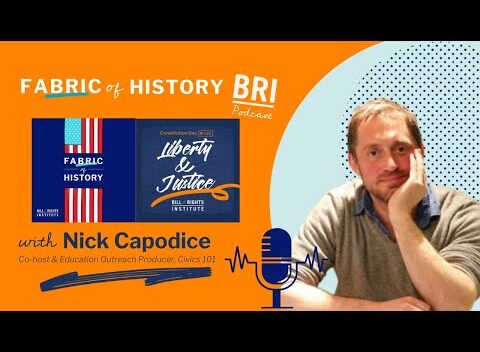 Podcast promotional image featuring Nick Capodice, co-host, alongside the podcast title and logo on a colorful background.