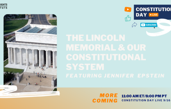 Aerial view of the Lincoln Memorial with event details for Constitution Day featuring Jennifer Epstein.