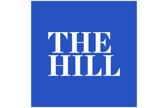 Logo of "The Hill" in white text on a blue background.