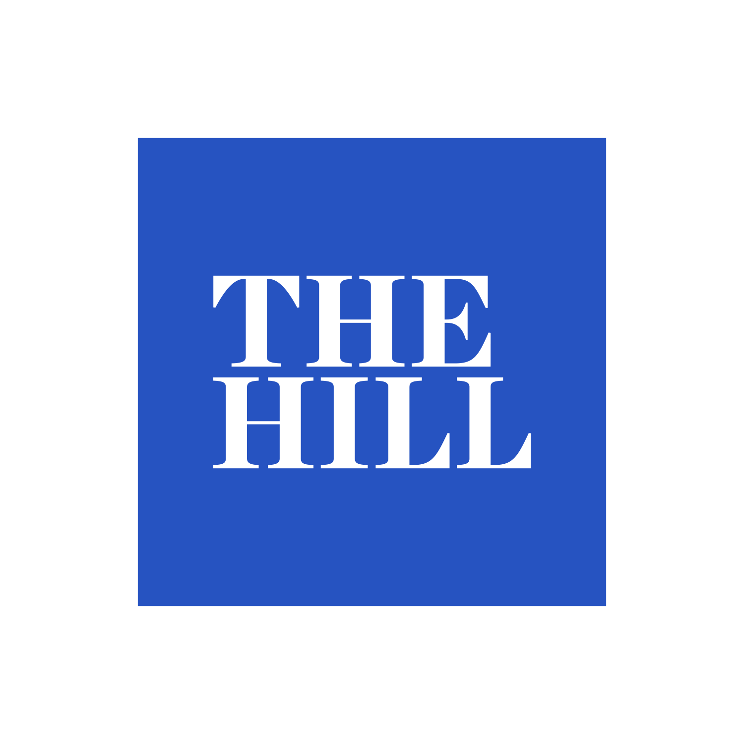 Logo of "The Hill" in white text on a blue background.