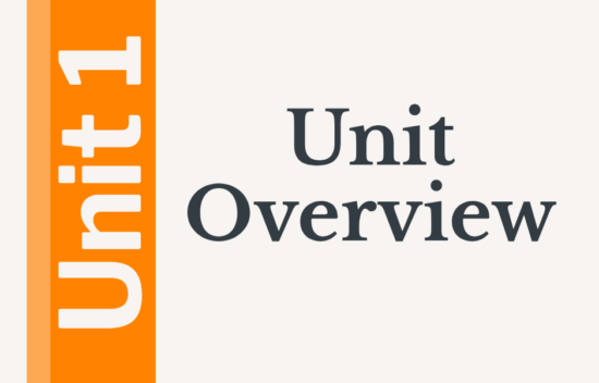 Title slide for "Unit 1 Overview" with an orange sidebar and large text.