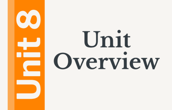 Text slide titled "Unit Overview" with orange sidebar and page number 8.