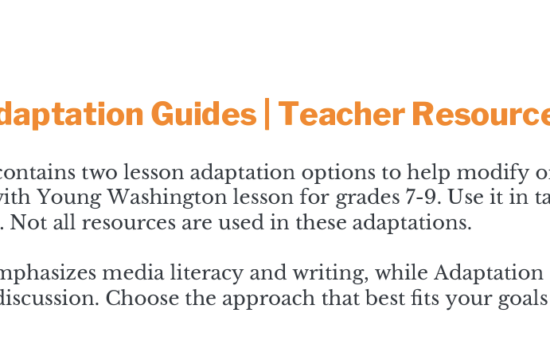 Text description of a lesson adaptation resource for teaching grades 7-9, focusing on media literacy and discussion.